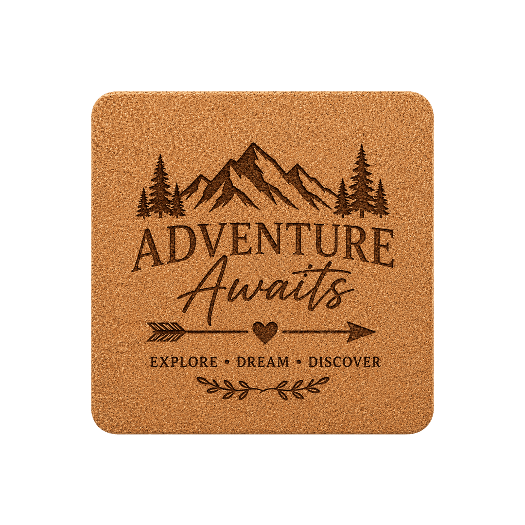 Personalized Wooden Coaster – Custom Laser Engraved Natural Wood, Pine &amp; Cork Drink Coasters