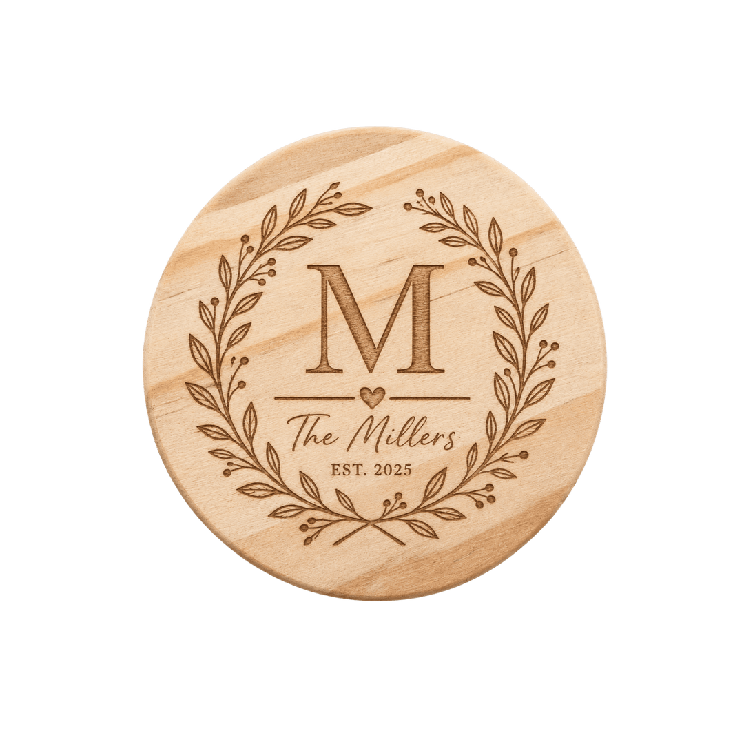 Personalized Wooden Coaster – Custom Laser Engraved Natural Wood, Pine &amp; Cork Drink Coasters