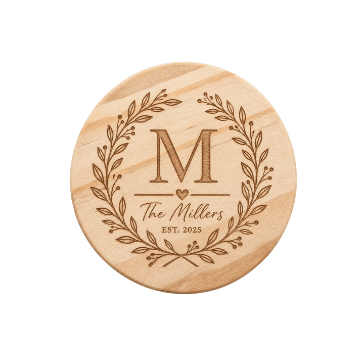 Personalized Wooden Coaster – Custom Laser Engraved Natural Wood, Pine &amp; Cork Drink Coasters
