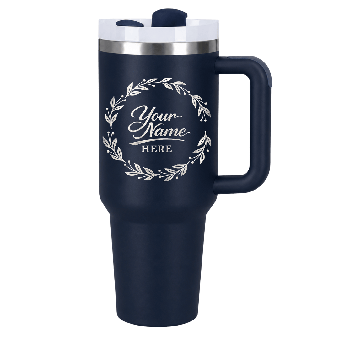 Personalized Laser Engraved 40 oz Stainless Steel Tumbler with Handle