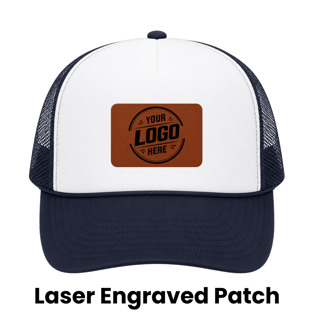 Personalized OTTO CAP 5-Panel Mid Profile Mesh Back Trucker Hat – Custom Laser Engraved Leatherette Patch Snapback