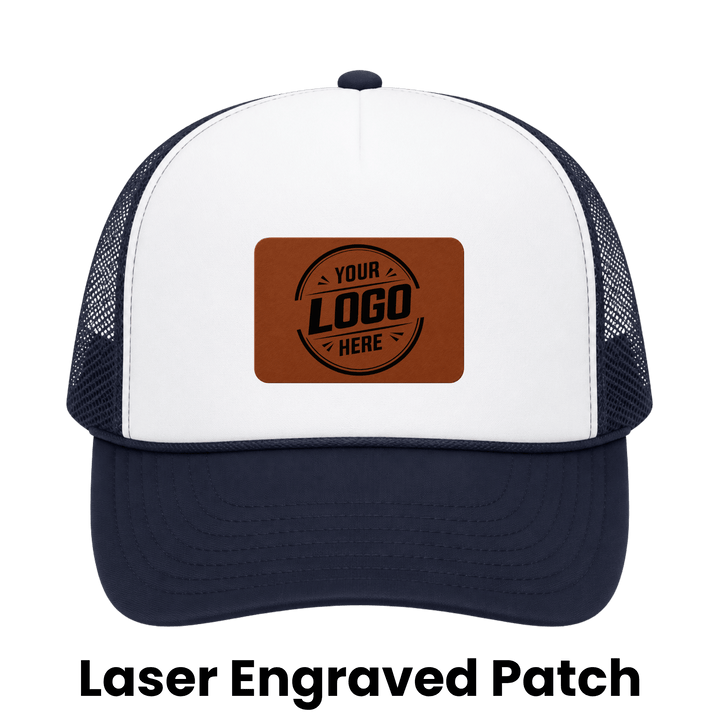 Personalized OTTO CAP 5-Panel Mid Profile Mesh Back Trucker Hat – Custom Laser Engraved Leatherette Patch Snapback