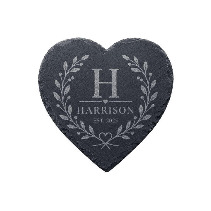Personalized Natural Slate Coaster – Custom Laser Engraved Stone Drink Coaster