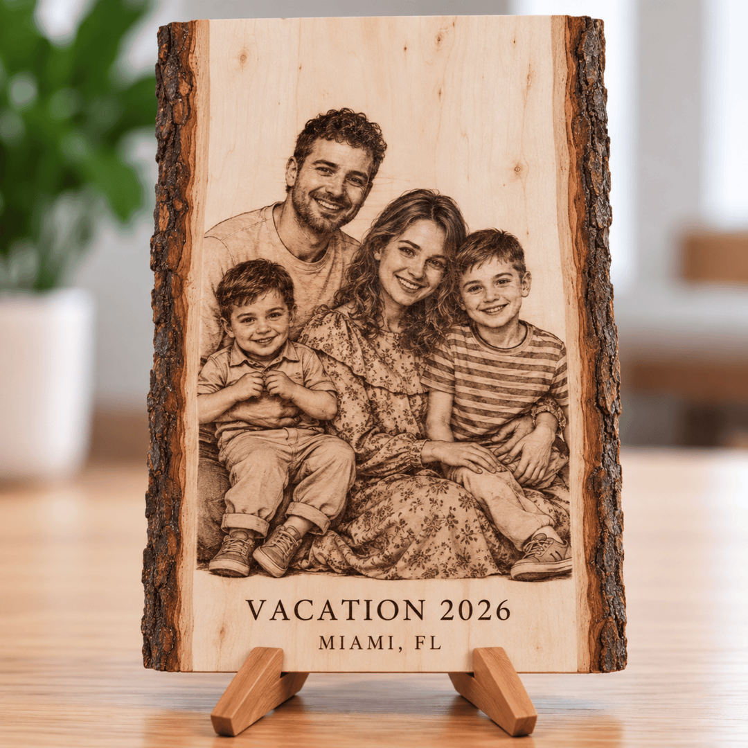 Personalized Rectangle Wood Photo Plaque | Laser Engraved | Natural Basswood