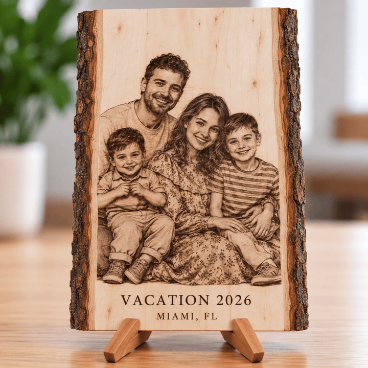 Personalized Rectangle Wood Photo Plaque | Laser Engraved | Natural Basswood