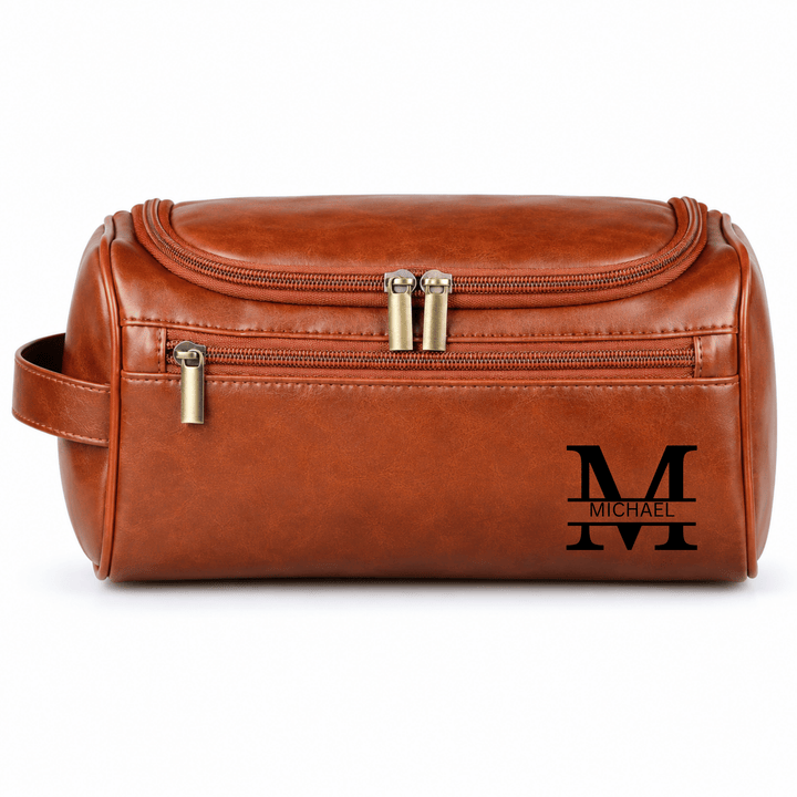 Personalized Faux Leather Toiletry Bag – Custom Travel Dopp Kit for Men &amp; Women