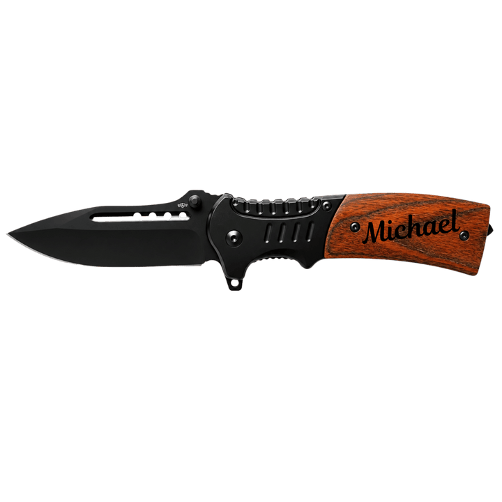 Personalized Engraved Folding Pocket Knife | 7 Wood Handle Models | Custom Name, Monogram &amp; Text | Everyday Carry (EDC) Gift