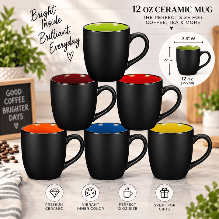Personalized 12 oz Matte Black Ceramic Mug – Color Interior, Full-Color UV Printed Coffee Cup