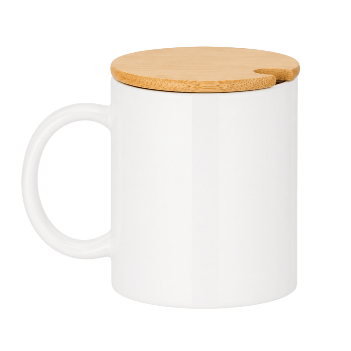 Custom Full Color Print | 11 oz Ceramic Mug with Bamboo Lid &amp; Spoon