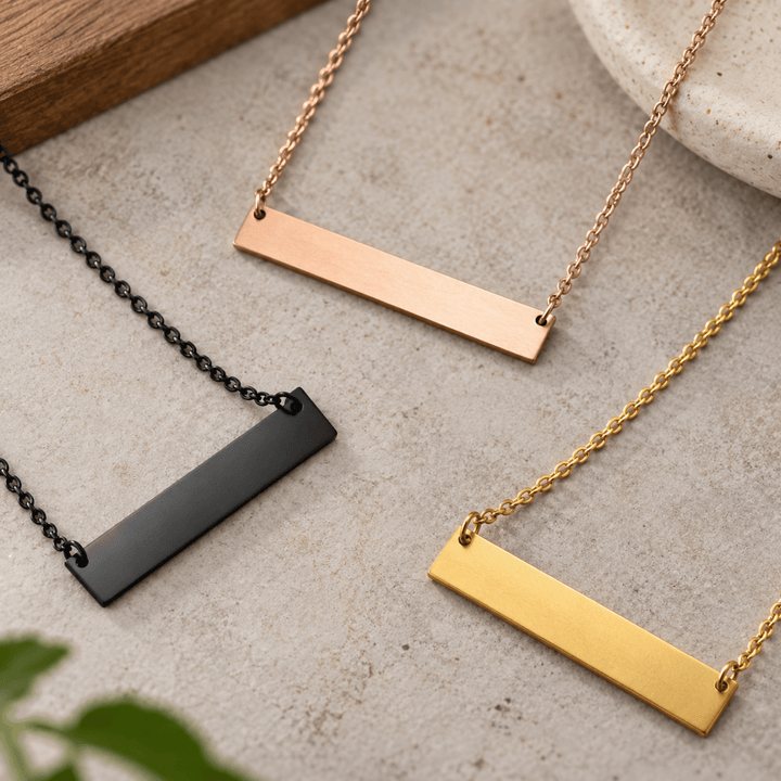 Personalized Engraved Horizontal Bar Necklace | Custom Name &amp; Message