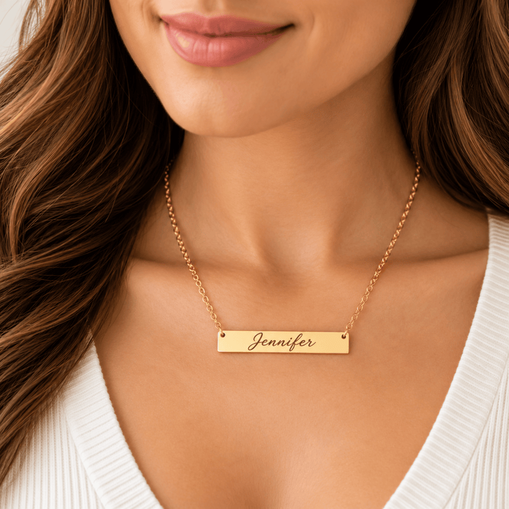 Personalized Engraved Horizontal Bar Necklace | Custom Name &amp; Message