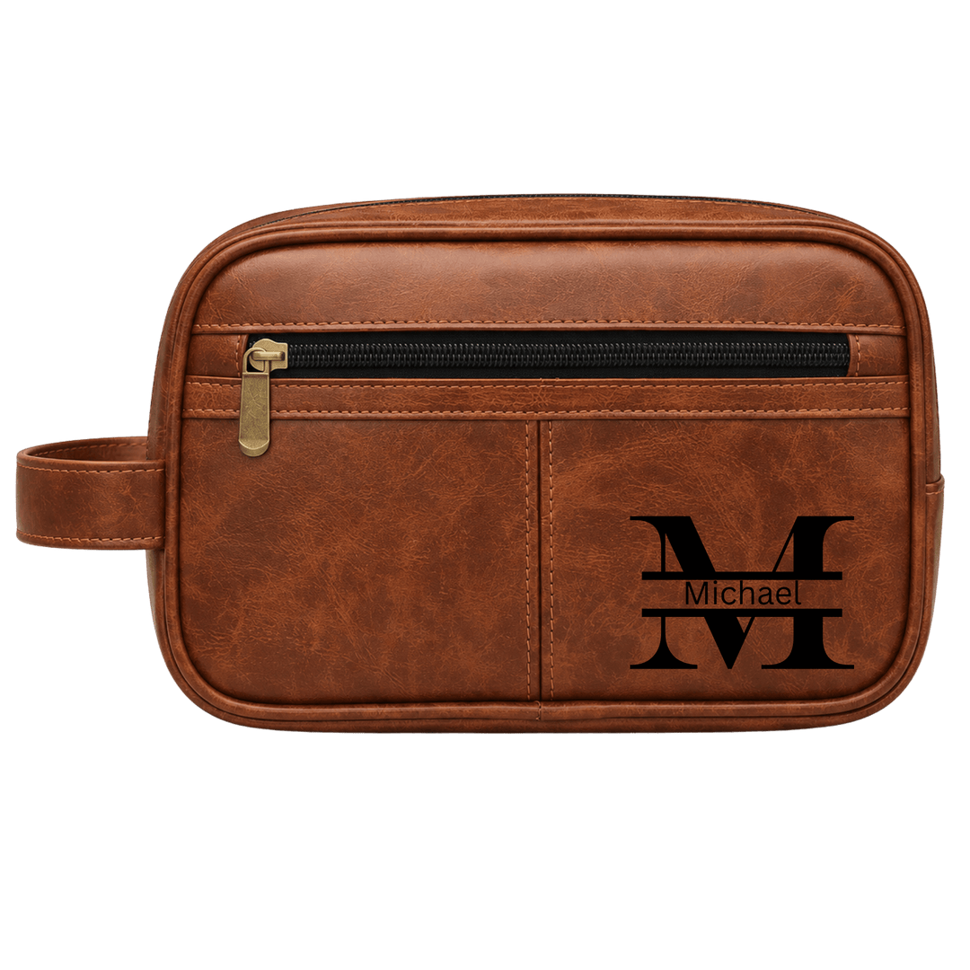Personalized Vintage PU Leather Toiletry Bag – Custom Travel Dopp Kit