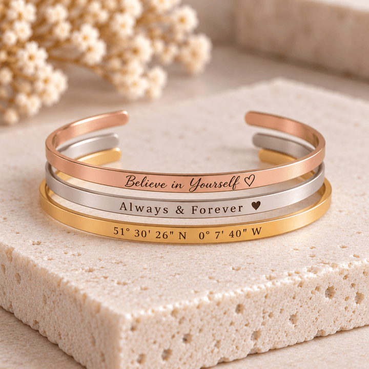 Personalized Engraved Cuff Bracelet | Custom Name &amp; Message