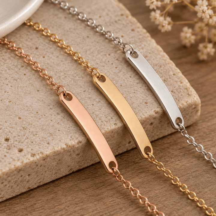 Personalized Engraved Curved Bar Bracelet | Custom Name &amp; Initials