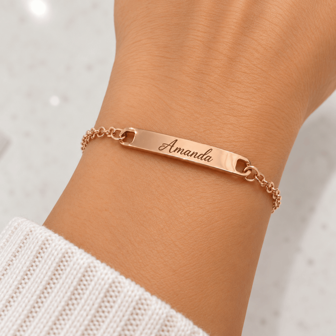Personalized Engraved Curved Bar Bracelet | Custom Name &amp; Initials