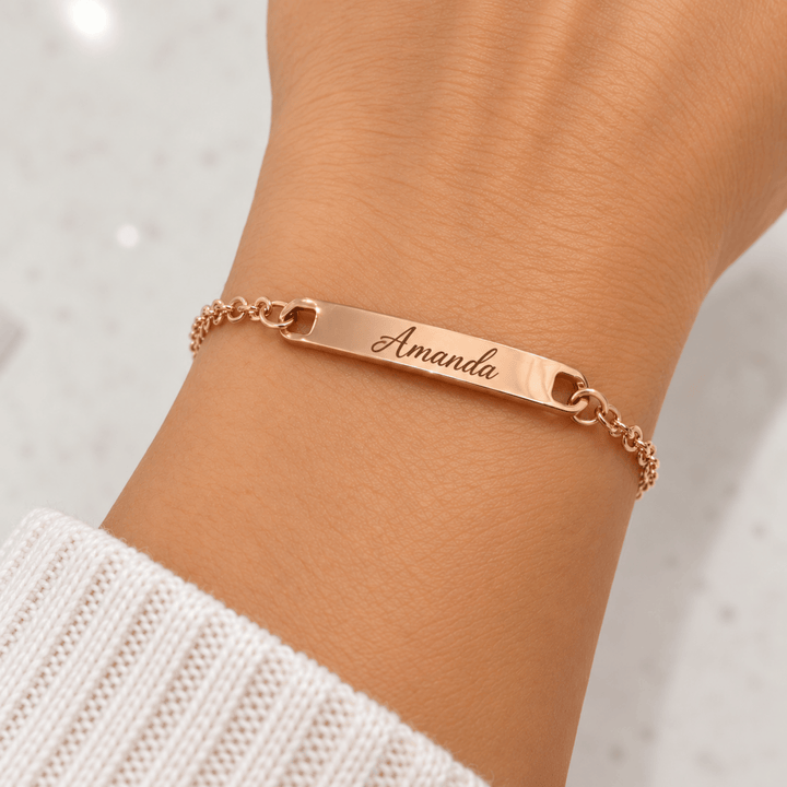 Personalized Engraved Curved Bar Bracelet | Custom Name &amp; Initials