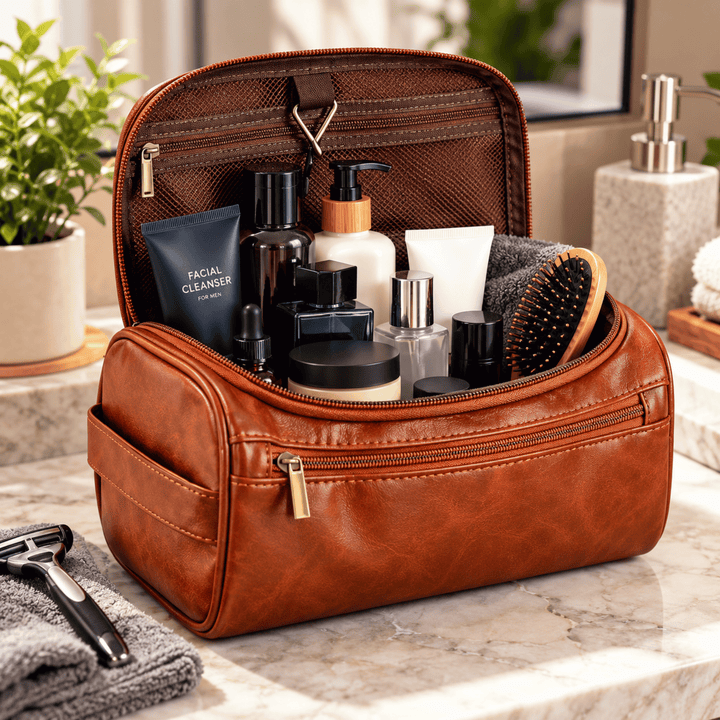 Personalized Faux Leather Toiletry Bag – Custom Travel Dopp Kit for Men &amp; Women