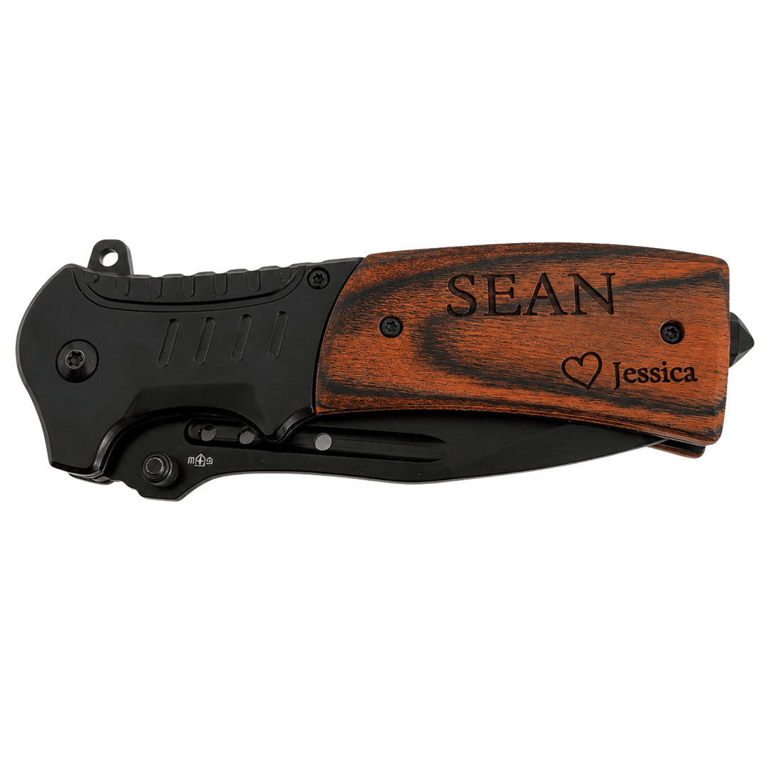 Personalized Engraved Folding Pocket Knife | 7 Wood Handle Models | Custom Name, Monogram &amp; Text | Everyday Carry (EDC) Gift