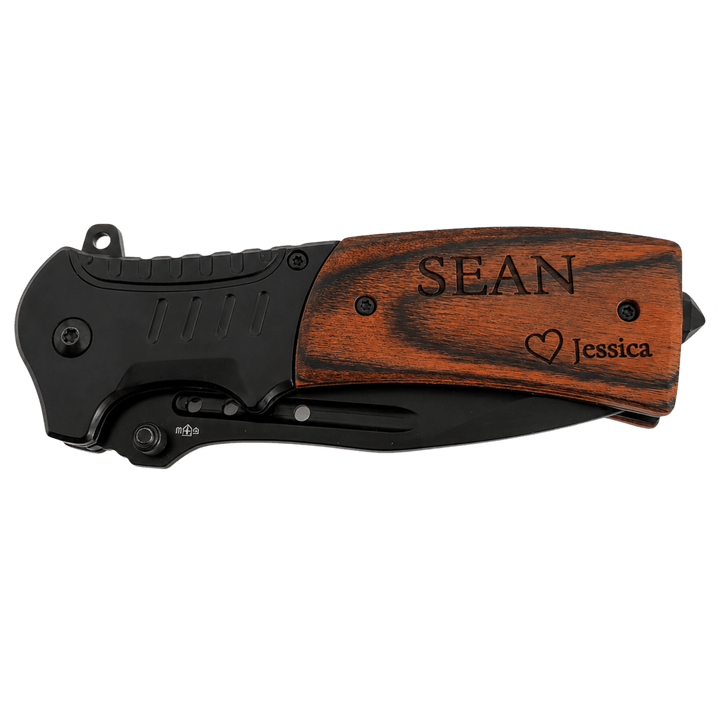 Personalized Engraved Folding Pocket Knife | 7 Wood Handle Models | Custom Name, Monogram &amp; Text | Everyday Carry (EDC) Gift
