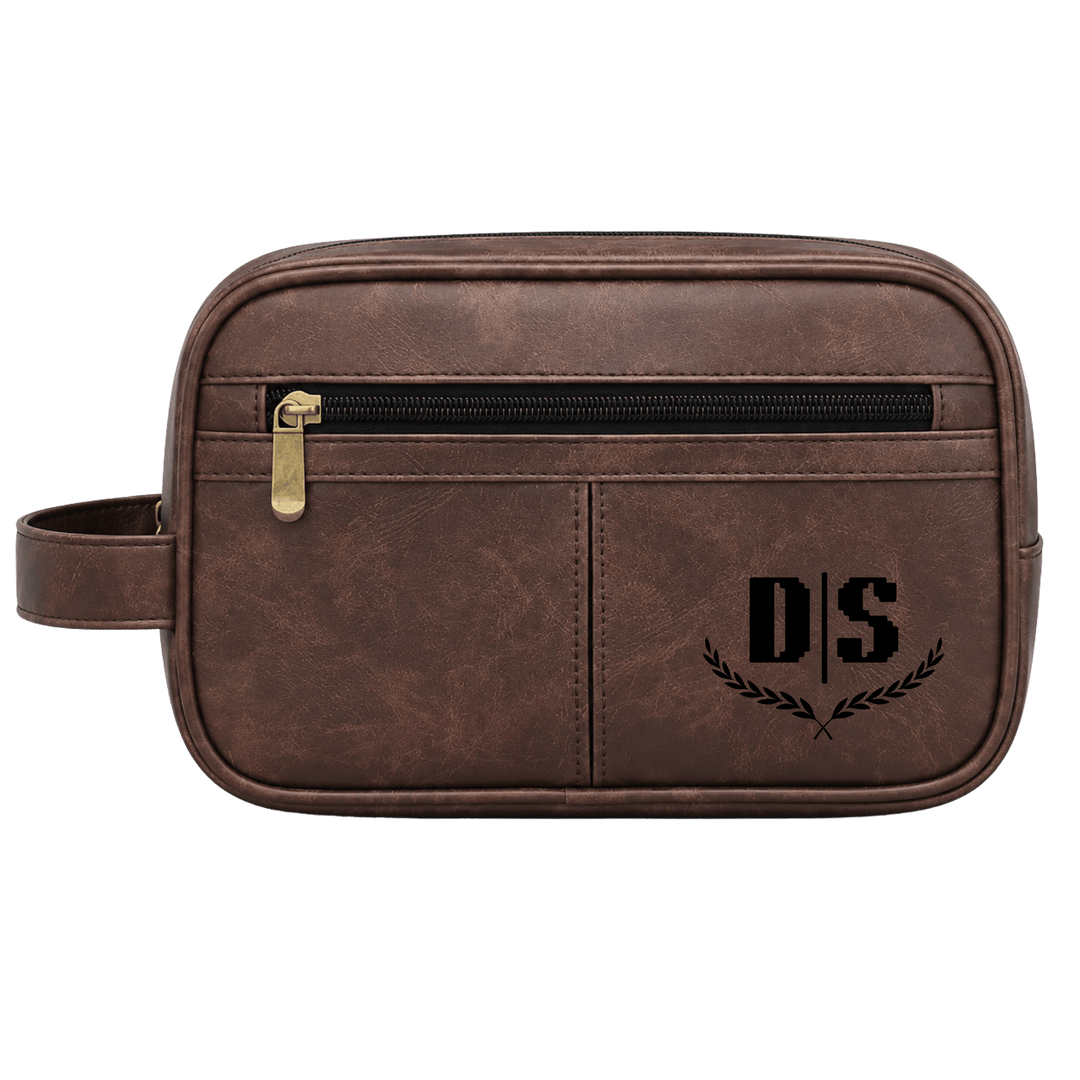 Personalized Vintage PU Leather Toiletry Bag – Custom Travel Dopp Kit