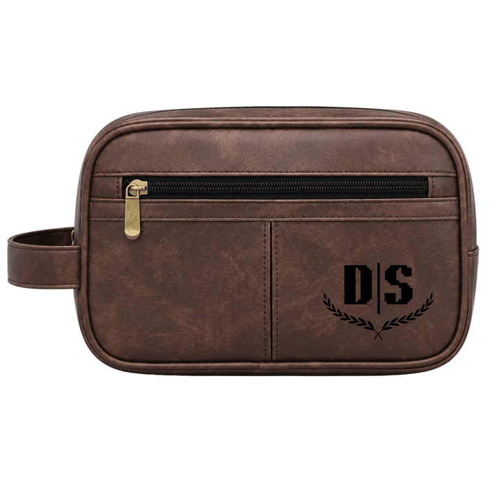 Personalized Vintage PU Leather Toiletry Bag – Custom Travel Dopp Kit