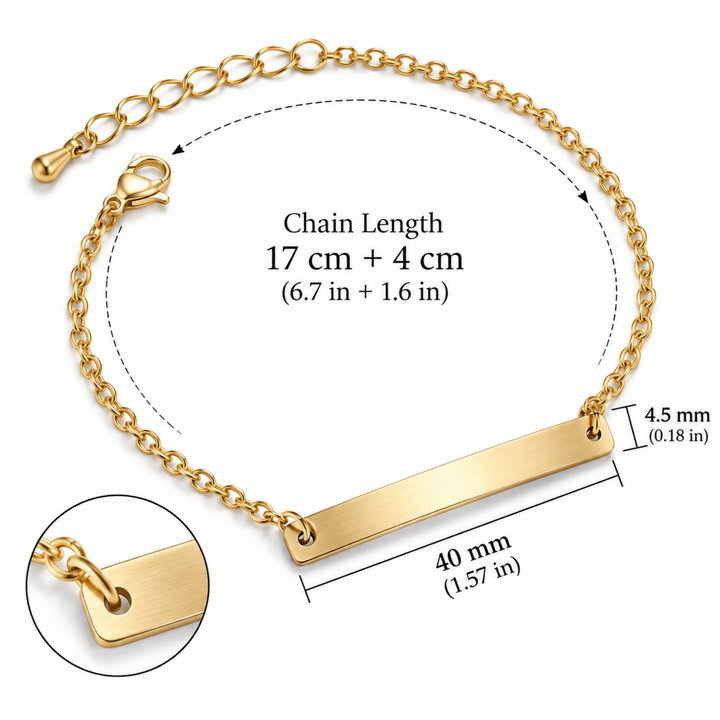 Personalized Engraved Long Bar Bracelet | Custom Name &amp; Message