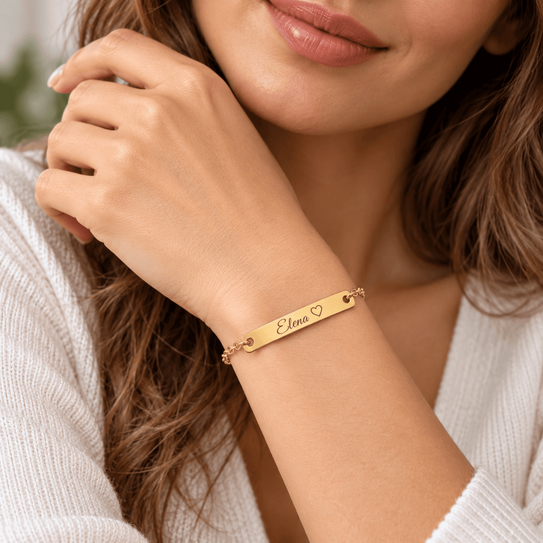Personalized Engraved Long Bar Bracelet | Custom Name &amp; Message