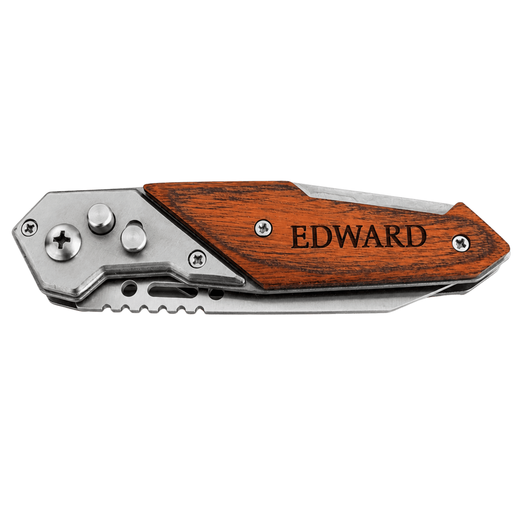 Personalized Engraved Folding Pocket Knife | 7 Wood Handle Models | Custom Name, Monogram &amp; Text | Everyday Carry (EDC) Gift