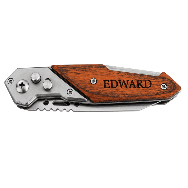Personalized Engraved Folding Pocket Knife | 7 Wood Handle Models | Custom Name, Monogram &amp; Text | Everyday Carry (EDC) Gift