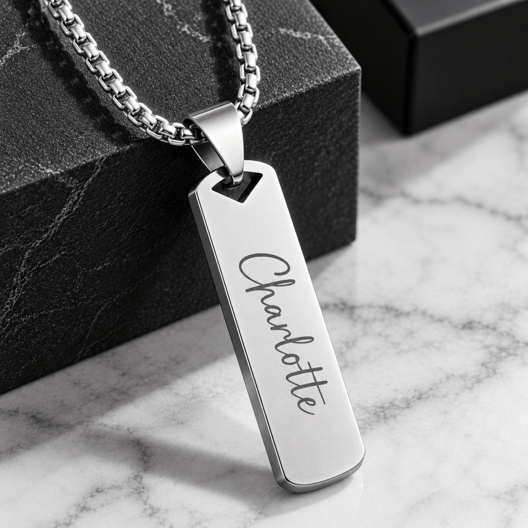 Personalized Engraved Rectangular Bar Necklace | Custom Name &amp; Message