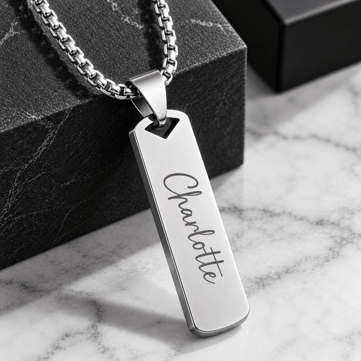 Personalized Engraved Rectangular Bar Necklace | Custom Name &amp; Message