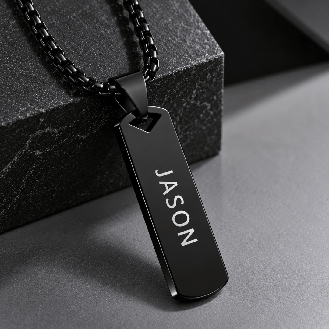 Personalized Engraved Rectangular Bar Necklace | Custom Name &amp; Message