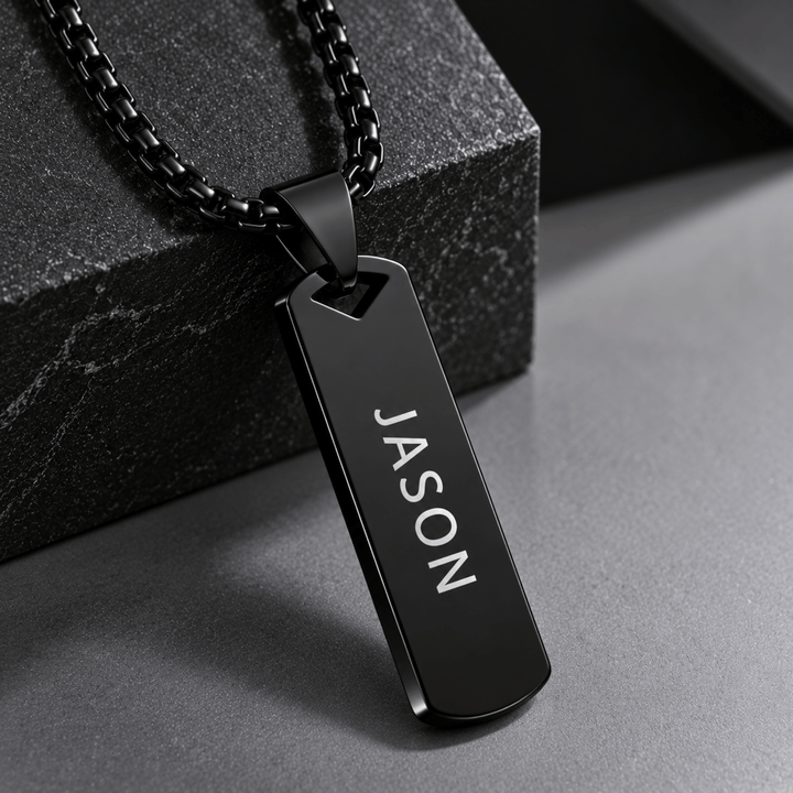 Personalized Engraved Rectangular Bar Necklace | Custom Name &amp; Message
