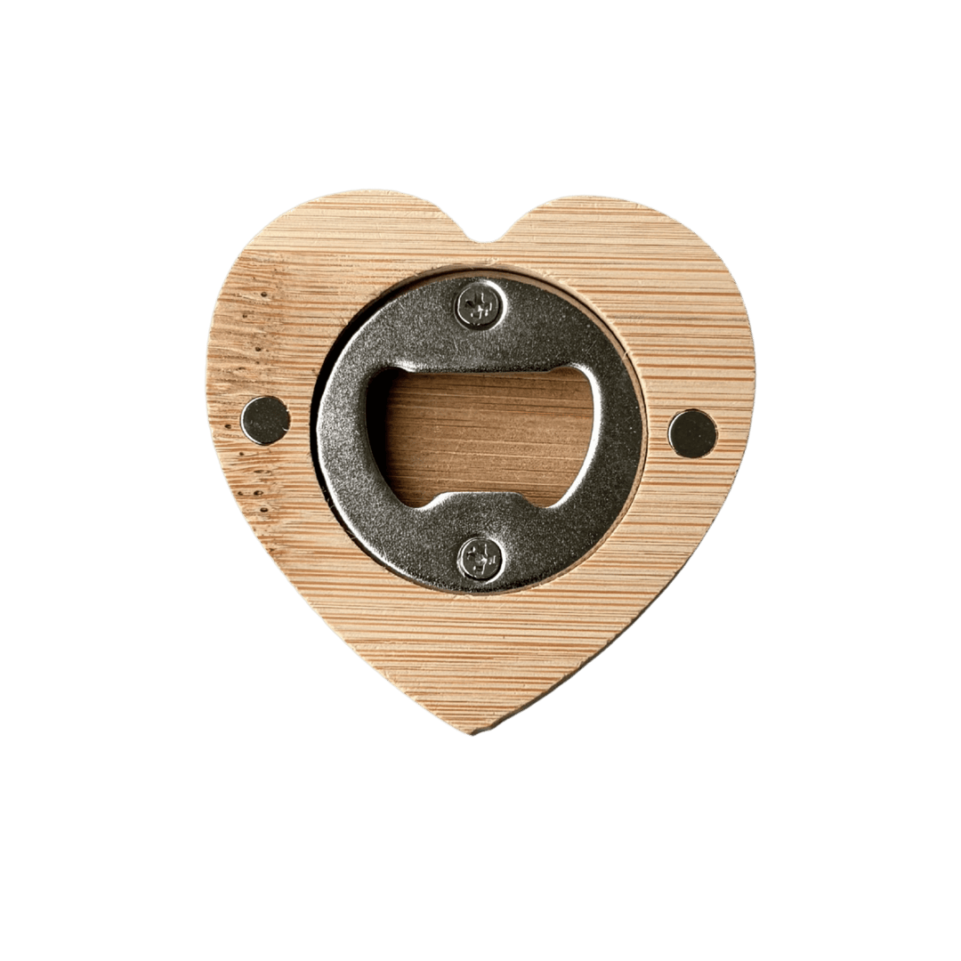 Personalized Bamboo Magnetic Bottle Opener – Heart, Round &amp; Square | Custom Laser Engraved