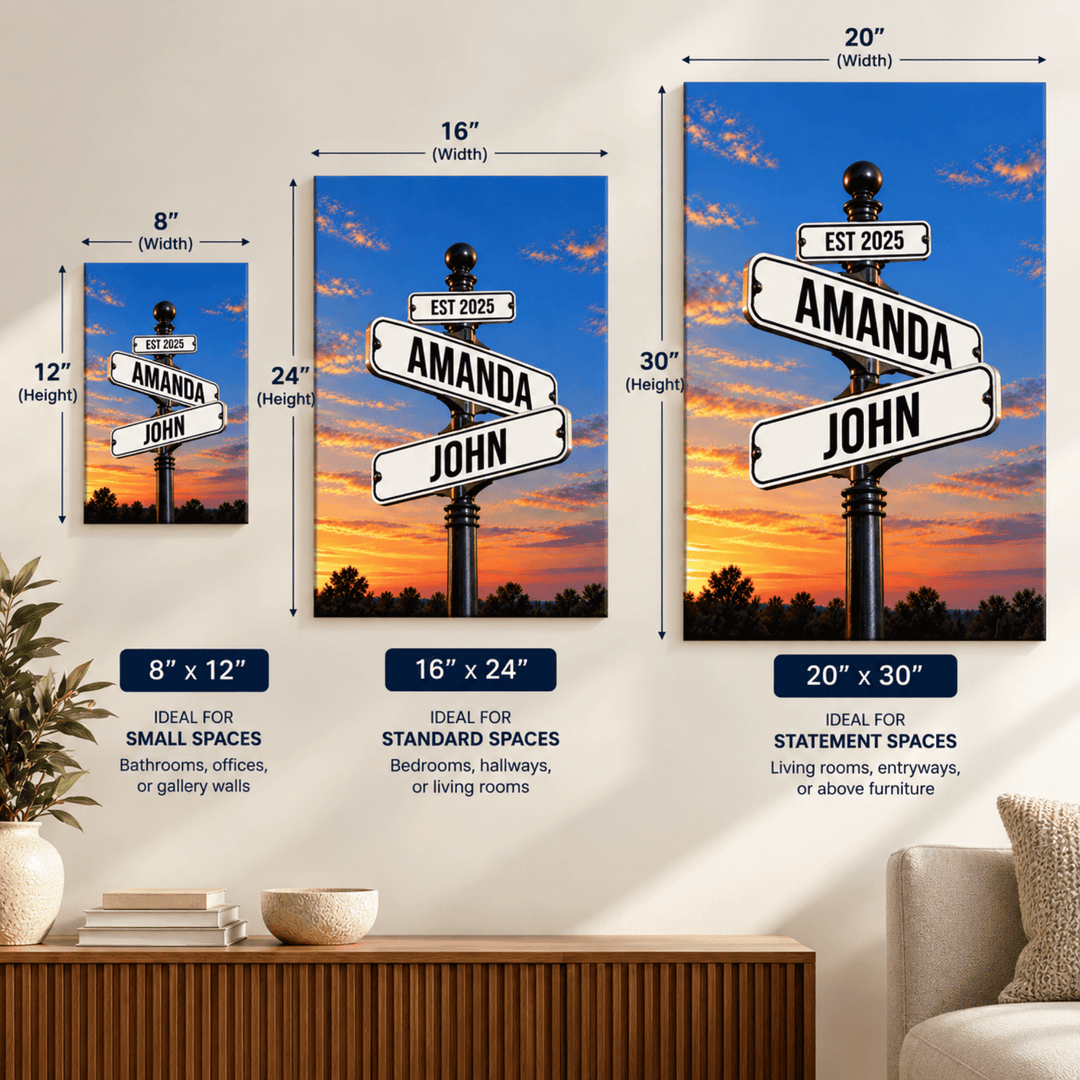 Personalized Family Vibrant Sunset Street Sign Canvas – Custom Names, Dates &amp; Milestones