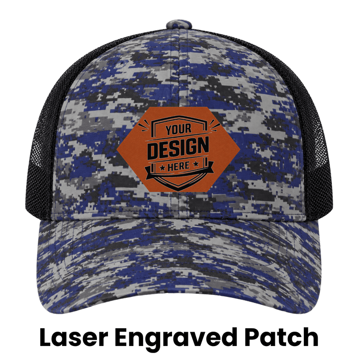 Personalized Port Authority Digi Camo Snapback Trucker Cap – Custom Laser Engraved Leatherette Patch Hat