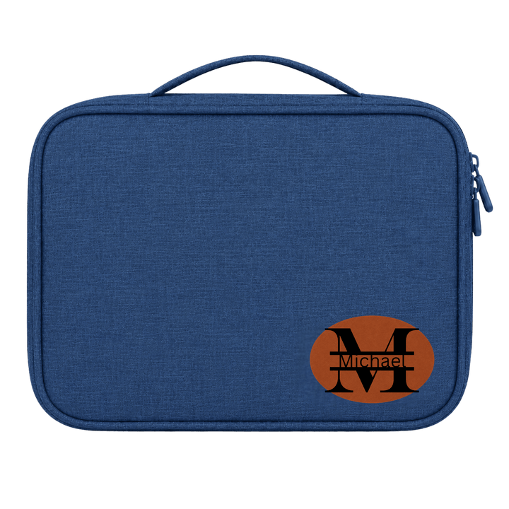 Personalized Electronics Organizer Case – Laser Engraved Leatherette Patch Travel Cable Organizer