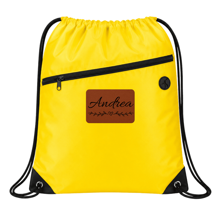 Personalized Oxford Drawstring Backpack with Laser Engraved Leather Patch