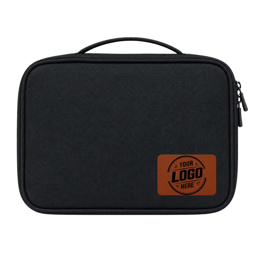 Personalized Electronics Organizer Case – Laser Engraved Leatherette Patch Travel Cable Organizer