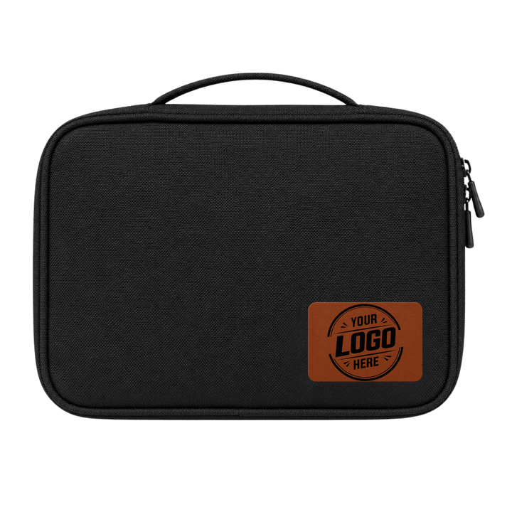 Personalized Electronics Organizer Case – Laser Engraved Leatherette Patch Travel Cable Organizer