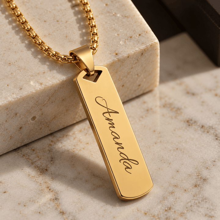 Personalized Engraved Rectangular Bar Necklace | Custom Name &amp; Message