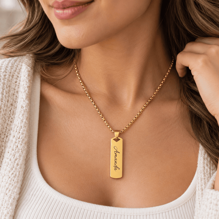 Personalized Engraved Rectangular Bar Necklace | Custom Name &amp; Message
