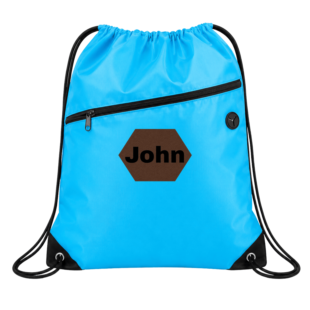 Personalized Oxford Drawstring Backpack with Laser Engraved Leather Patch