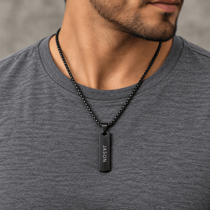 Personalized Engraved Rectangular Bar Necklace | Custom Name &amp; Message