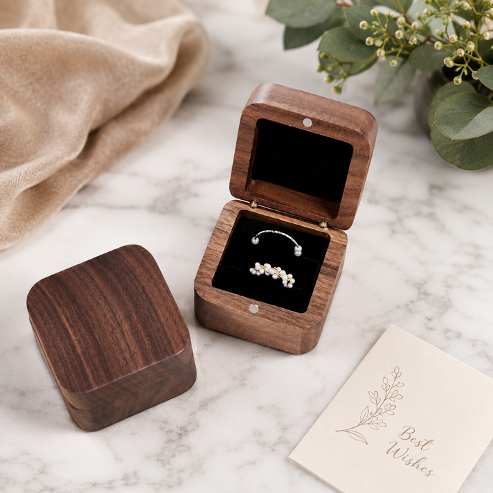 Personalized Wooden Ring Box – Custom Laser Engraved Double Slot Wedding &amp; Engagement Ring Holder