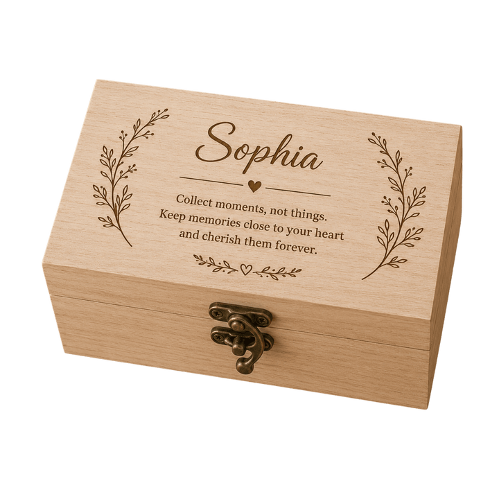 Personalized Wooden Keepsake Box – Custom Laser Engraved Memory &amp; Jewelry Box