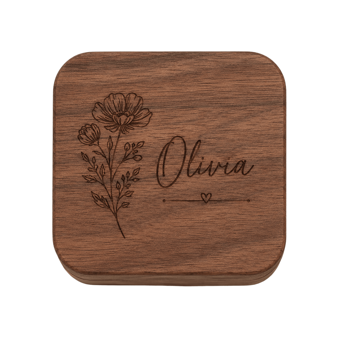 Personalized Wooden Ring Box – Custom Laser Engraved Double Slot Wedding &amp; Engagement Ring Holder