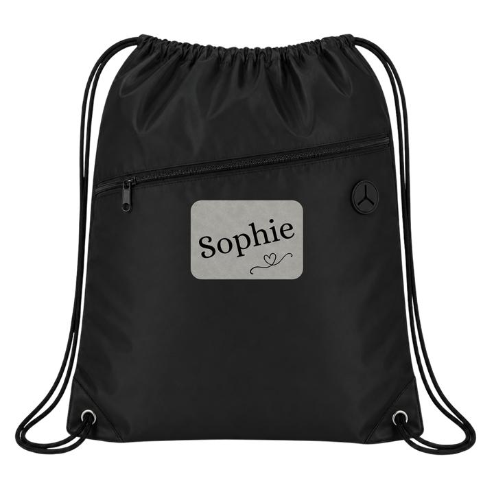 Personalized Oxford Drawstring Backpack with Laser Engraved Leather Patch