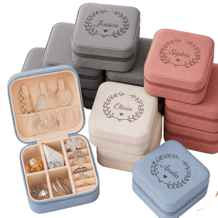 Personalized Travel Jewelry Case – Custom Laser Engraved PU Leather Jewelry Organizer for Rings, Earrings &amp; Necklaces