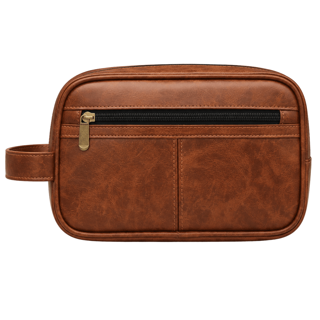 Personalized Vintage PU Leather Toiletry Bag – Custom Travel Dopp Kit